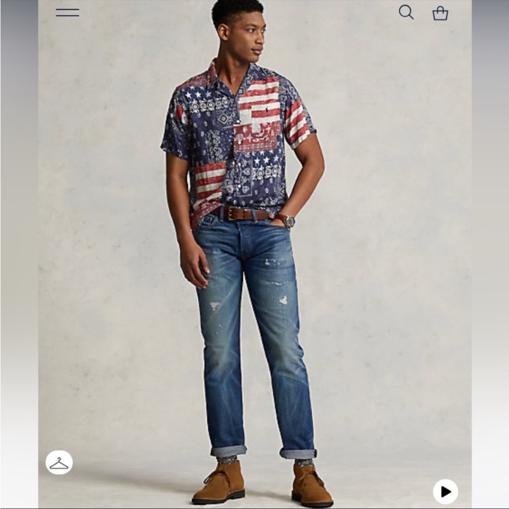 NWT Polo Ralph Lauren Men's Classic-Fit Patchwork- Print Camp Shirt